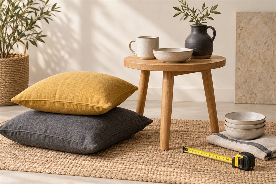 Home furnishings and tableware with a measuring tape
