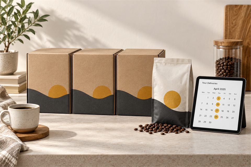 Coffee subscription boxes with a monthly delivery calendar