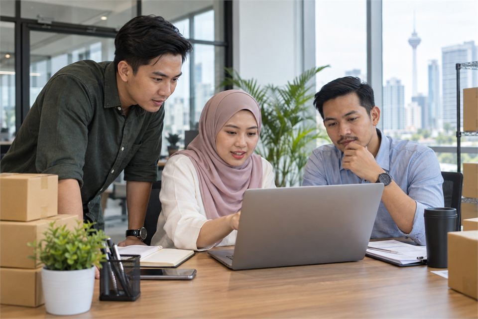 Illustrative ecommerce staff reviewing customer orders
