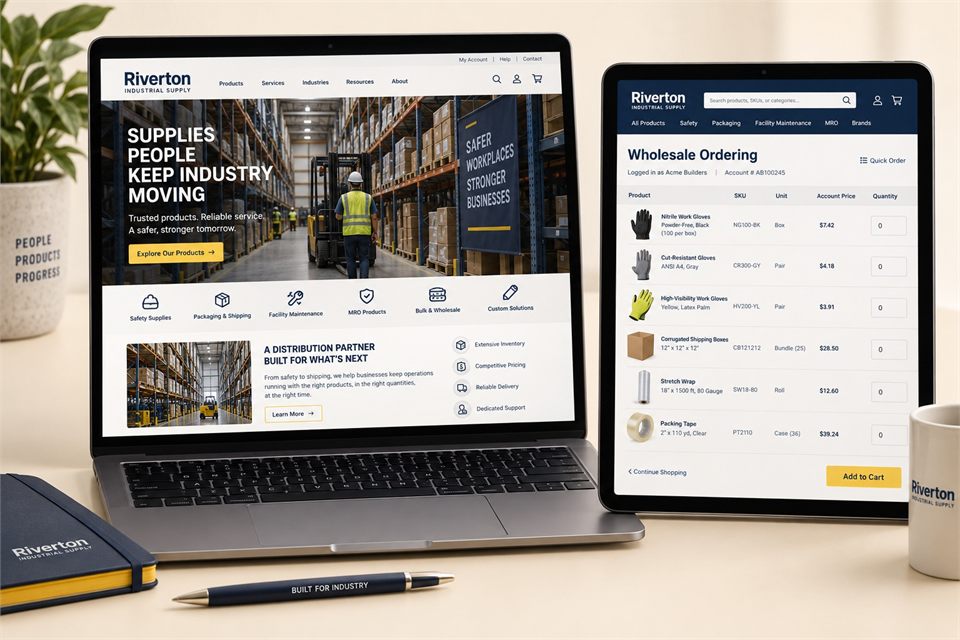 Illustrative industrial supplier website and wholesale ordering portal