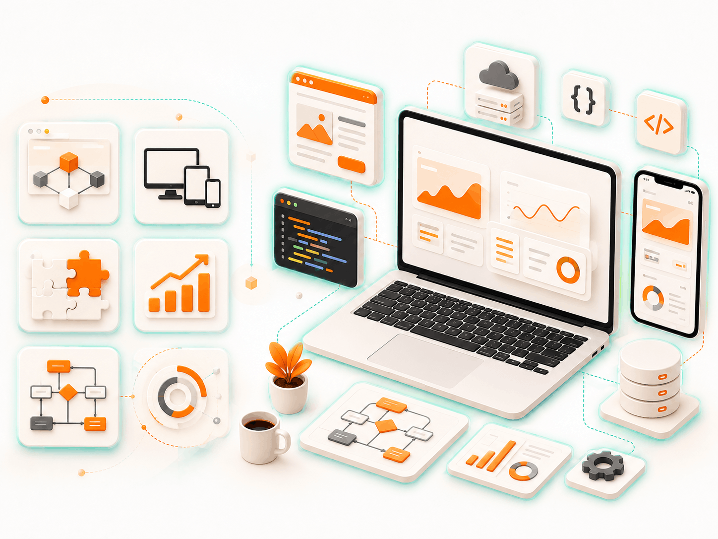 Custom web app development dashboard across desktop tablet and mobile devices