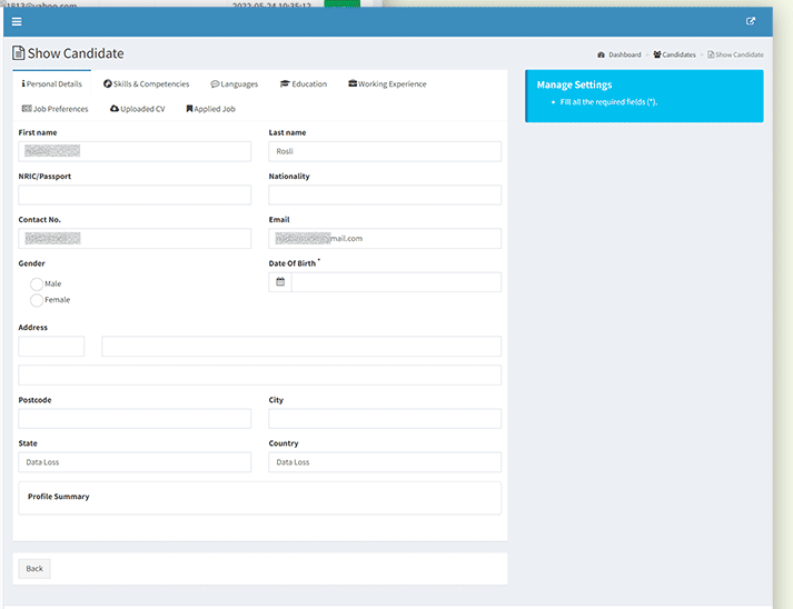 Structured record form in a web system that replaced a desktop database, built by UNO