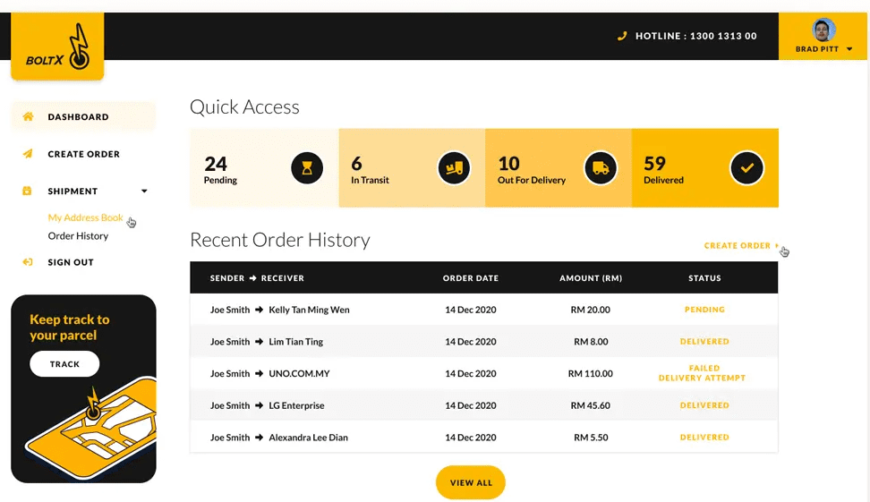 Operations dashboard showing jobs counted by status with recent job history, from a system built by UNO