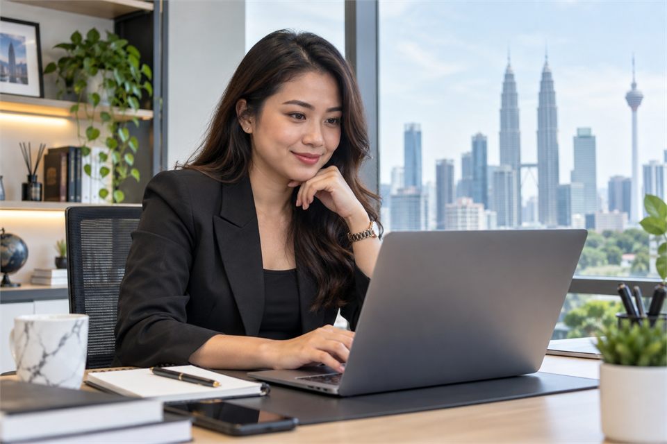 Illustrative marketing manager reviewing website content