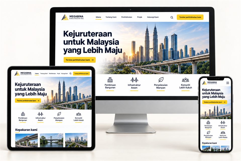 Bahasa Melayu website shown on desktop, tablet and mobile